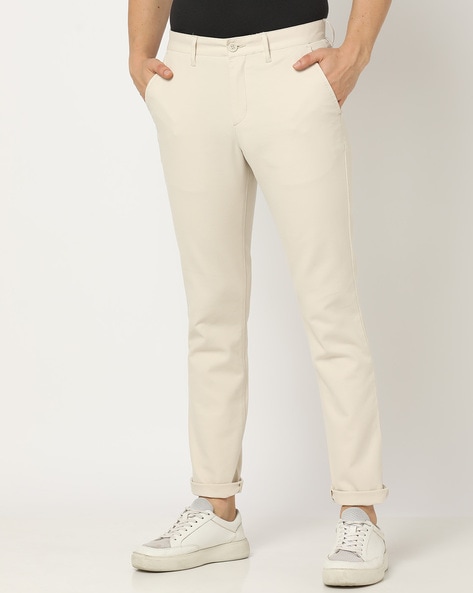Men Skinny Fit Flat-Front Trousers