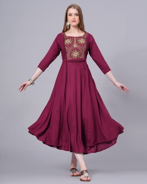 one amore Women Maxi Maroon Dress - Buy one amore Women Maxi Maroon Dress  Online at Best Prices in India | Flipkart.com