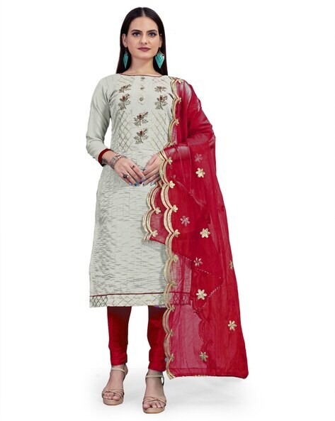 Women Embroidered Unstitched Kurta Bottom Dress Material Price in India