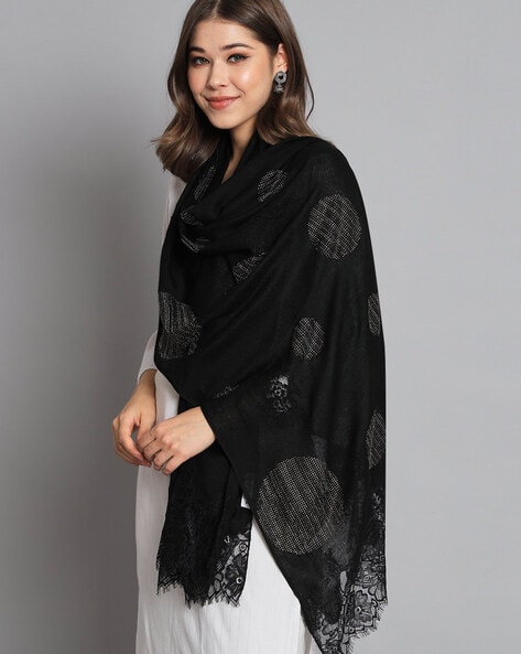 Women Embroidered Shawl with Lace Border Price in India