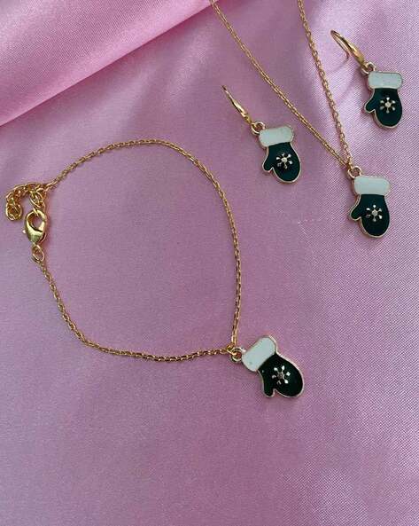 Women Gold-Plated Necklace Earrings Set with Bracelet