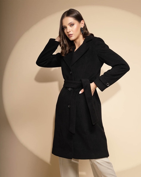 Buy DOUBLE-BREASTED BLACK LAPEL LONG COAT for Women Online in India