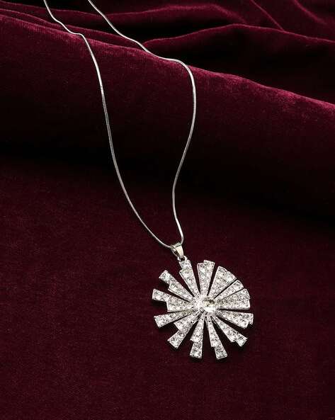 Sohi Women Silver-Plated Stone-Studded Pendant with Chain