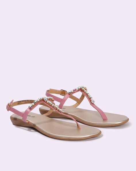 Buy Pink Embellished Stone Studded Patch Strap Flats by Essem Online at Aza  Fashions.