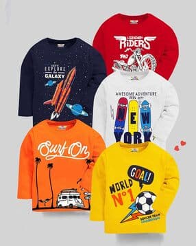 Pack of 5 Graphic Print Round-Neck T-Shirt