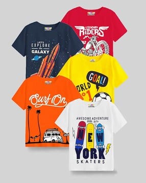 kuchipoo Pack of 5 Typographic Print T-Shirts-picture-31
