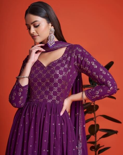 Buy Purple Georgette Anarkali Suit Online : USA, UK - Salwar