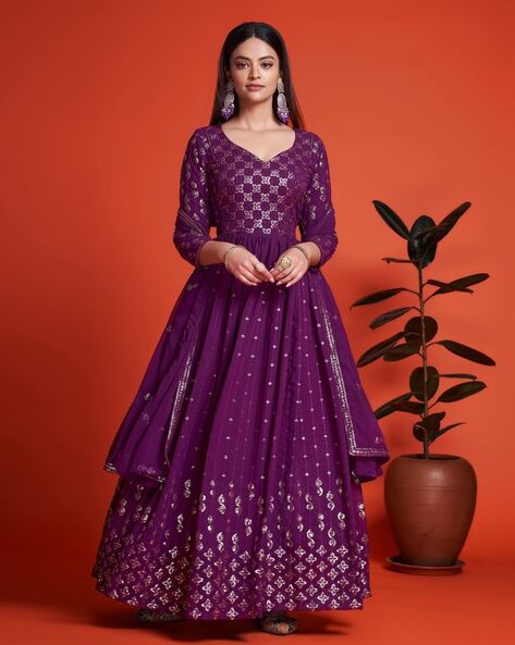 Ethnic Wear Pink And Yellow Color Designer Art Silk Readymade Anarkali Dress