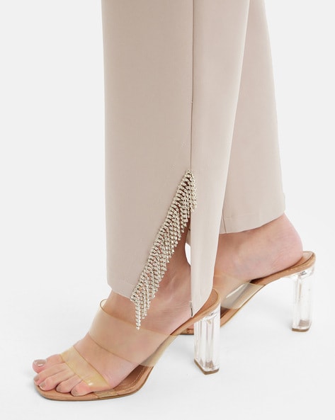 Nuriyaa Cambric Pret Trousers - White Straight Pants