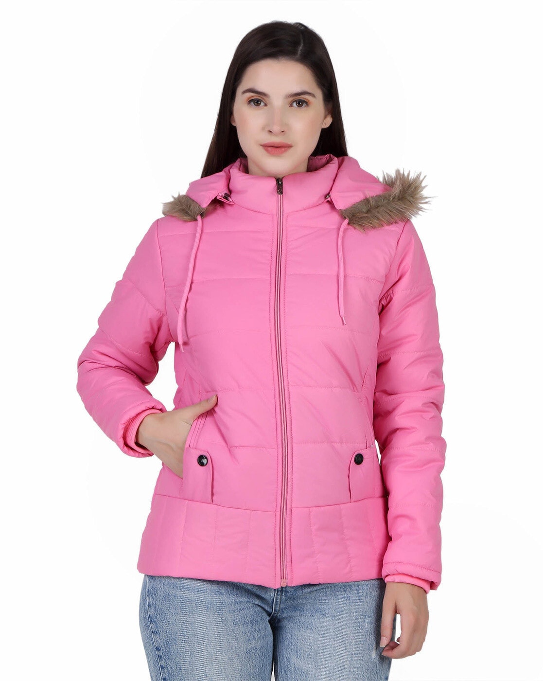 Missguided Petite hooded padded puffer jacket in pink | ASOS