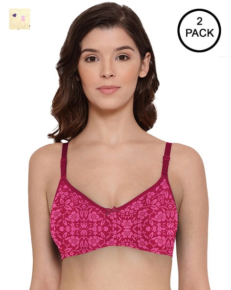 Pack of 2 Combed Cotton Non-Wired Secret Support Bra with Detachable Strap