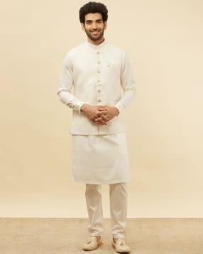 manyavar Men Floral Woven Regular Fit Nehru Jacket-picture-11