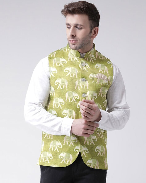 Buy Hangup Cotton Printed With Solid Full Sleeves Regular Fit Kurta and  Payjama set with Nehru jacket (Copy)