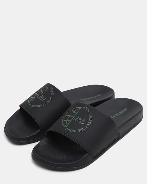 Men Typographic Print Round Toe Slides