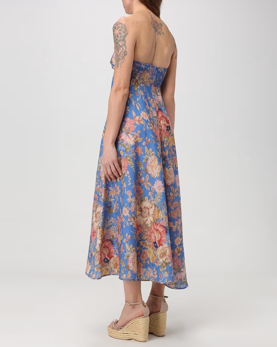 Buy Zimmermann August Bandeau Linen Flared Midi Dress | Blue