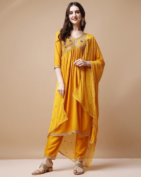Mustard Kurta Suit Sets for Women by BERRYLICIOUS Online | Ajio.com
