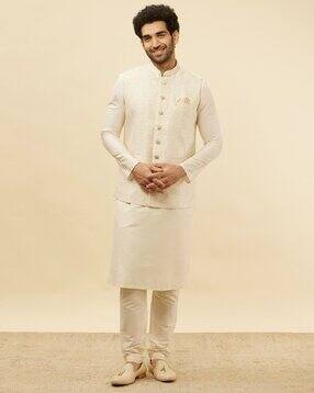 manyavar Men Floral Woven Regular Fit Nehru jacket-picture-11