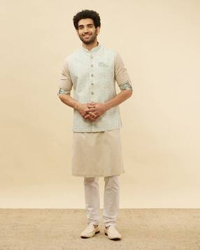 manyavar Men Regular Fit Nehru Jacket with Woven Motifs-picture-40