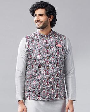 kisah Men Printed Regular Fit Nehru jacket-picture-34