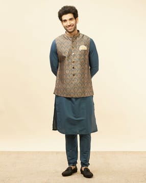 manyavar Men Regular Fit Nehru Jacket with Woven Motifs-picture-21