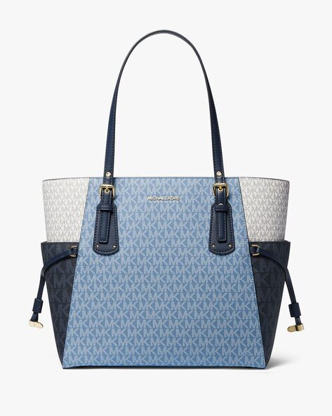 Buy Michael Kors Voyager Crossgrain Leather Tote Bag Blue Color