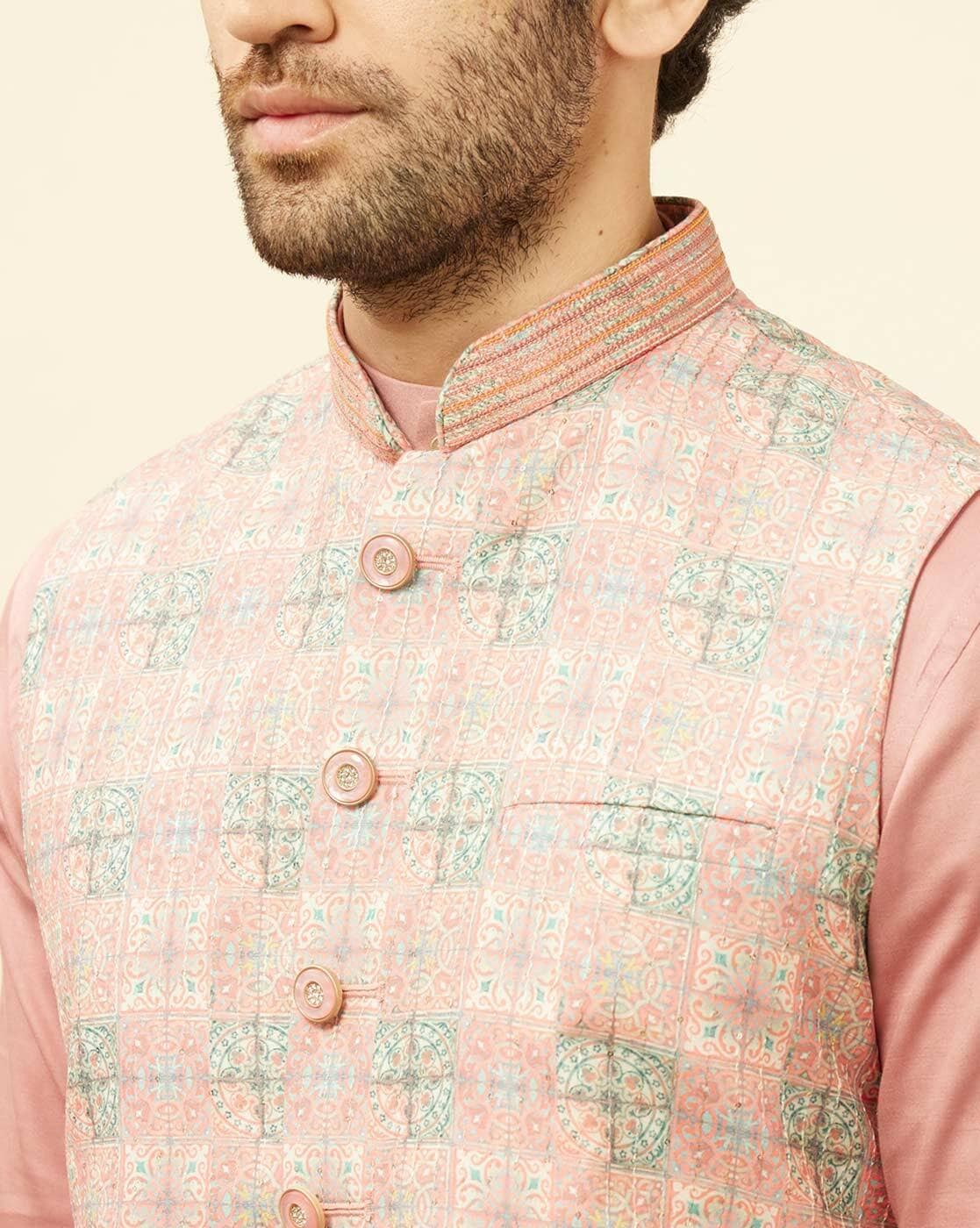 Buy Fine Light Orange Kurta Jacket Online in the USA @Manyavar - Kurta  Jacket Set for Men