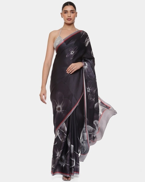 Buy Blue Chiffon Printed Lava Saree by Designer SATYA PAUL Online at  Ogaan.com