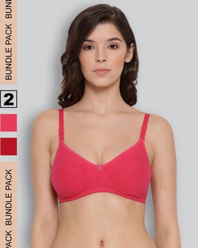Padded Non-Wired Full Coverage T-Shirt Bra - Cotton Rich(PINK RED PACK OF 2)