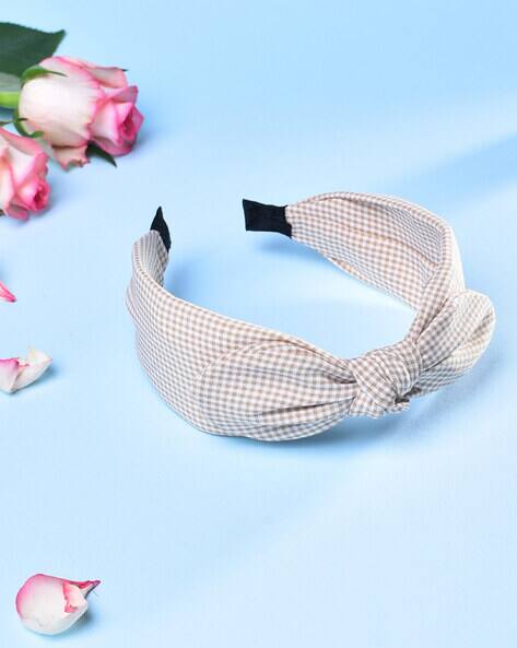Checked Hair Band with Bow Accent