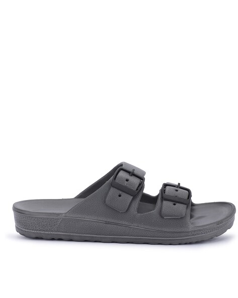 Men Dual Strap Slides with Buckle Closure