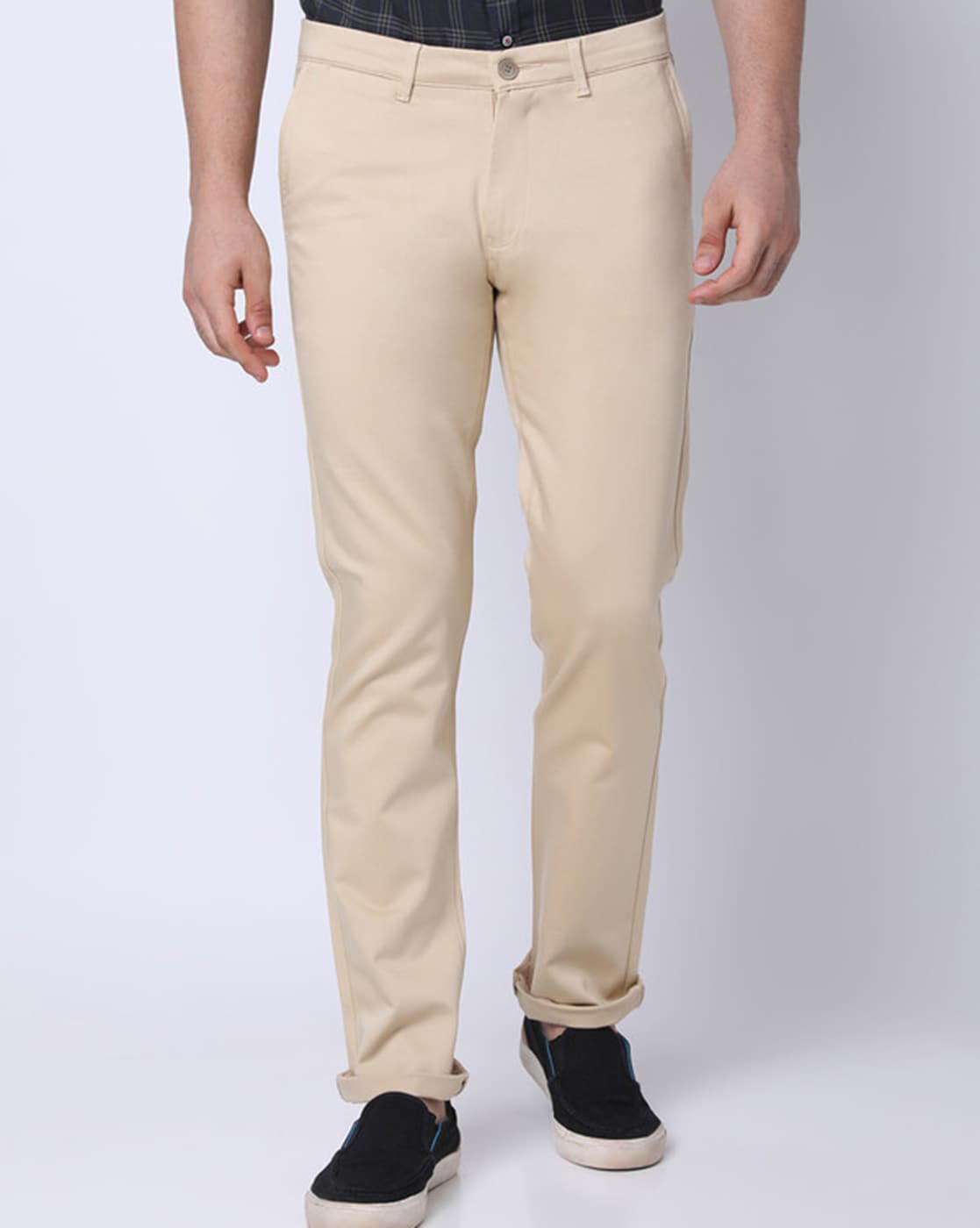 Buy Oxemberg Beige Mid Rise Solid Trousers for Men Online @ Tata CLiQ