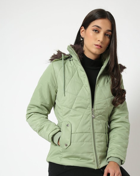 Women's green cheap jacket with hood