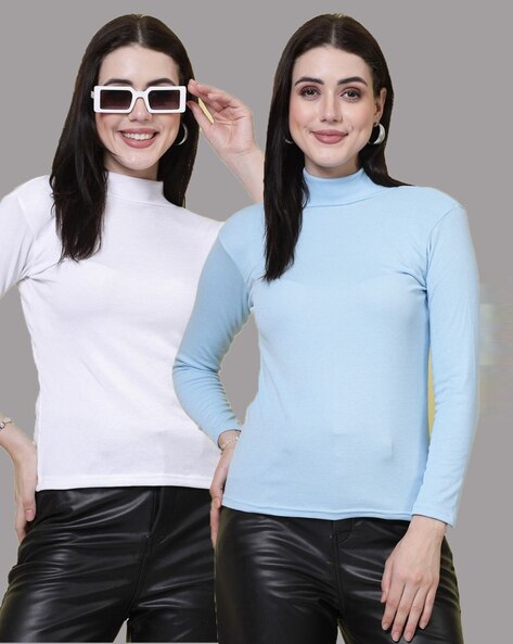 Clora Creation Pack of 2 Women Regular Fit High-Neck Tops
