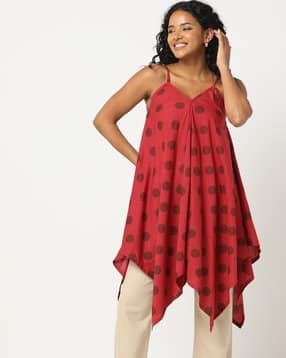 svrnaa by azorte Polka Print Handkerchief Hem Tunic-picture-26