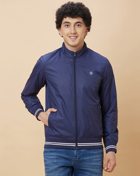 Buy Men's Navy Blue Plain Solid High Neck Recycled Cotton Full Sleeve  Regular Fit Front Open Zipper Winter Wear Casual Jackets Online India -  urgear. – UrGear