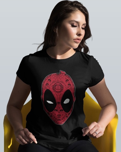 Women Deadpool Print Regular Fit Crew Neck T Shirt