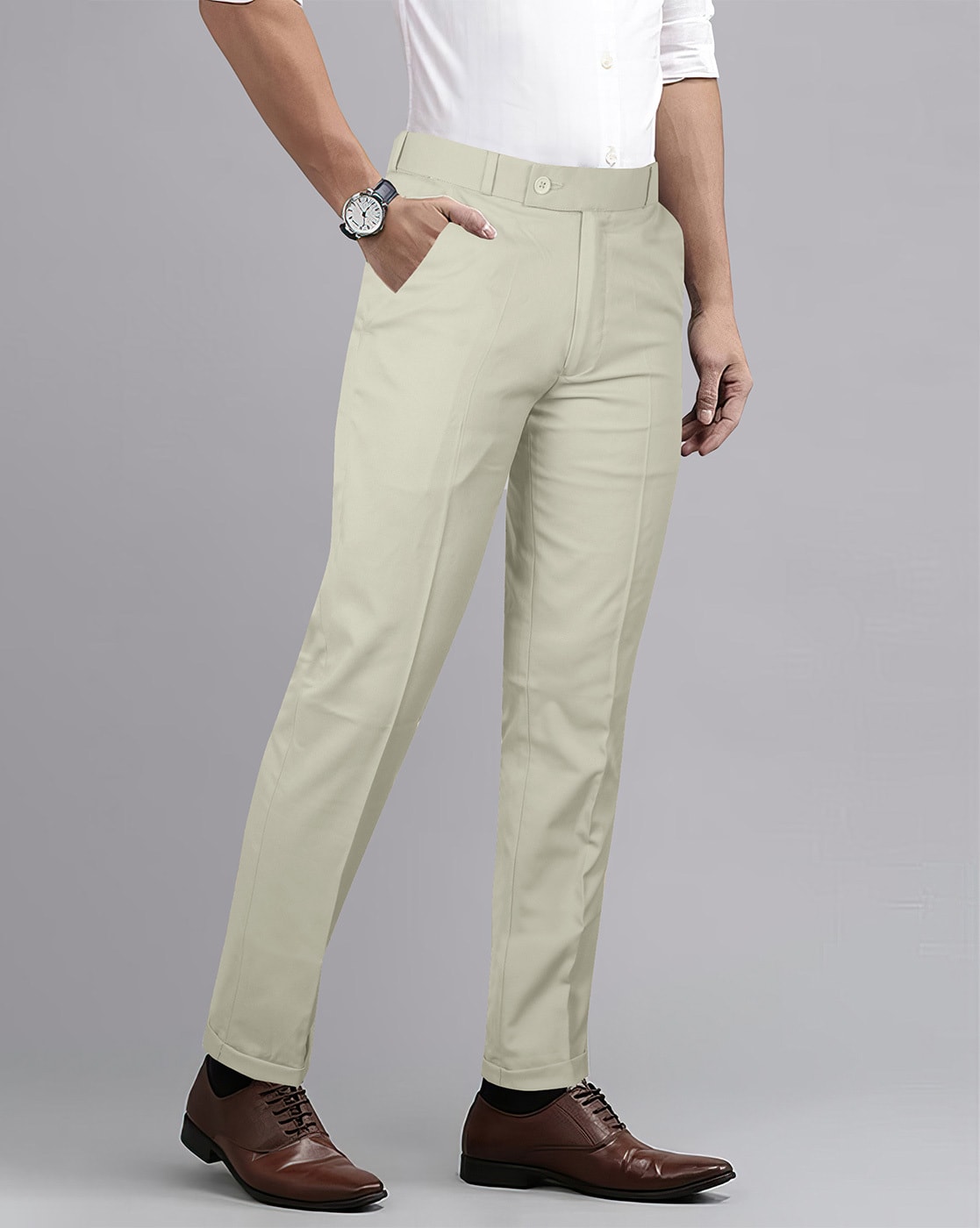 Men's Cream Solid Formal Trousers ( FGP 253Cream ) - Jainish | Men cream,  Trousers, Khaki pants