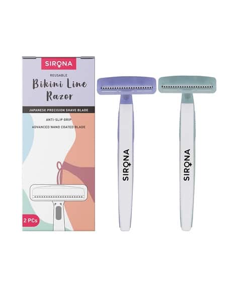 SIRONA Reusable Bikini Hair Removal Razor for Women - White Blue Grey