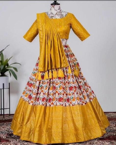 On Trend Lehenga in Mustard Yellow Printed Fabric LLCV113410