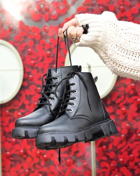 Black lace clearance up short boots