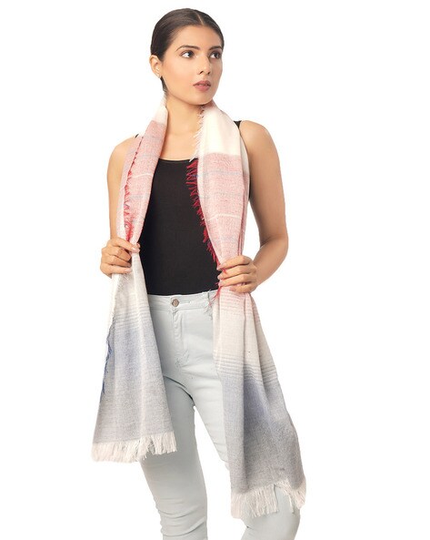 Women Striped Scarf with Tassels Price in India