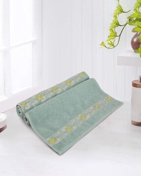 Set of 2 500 GSM Embroidered Cotton Hand Towels 24" x 16"