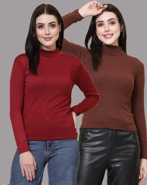 Clora Creation Pack of 2 Women Regular Fit High-Neck Tops