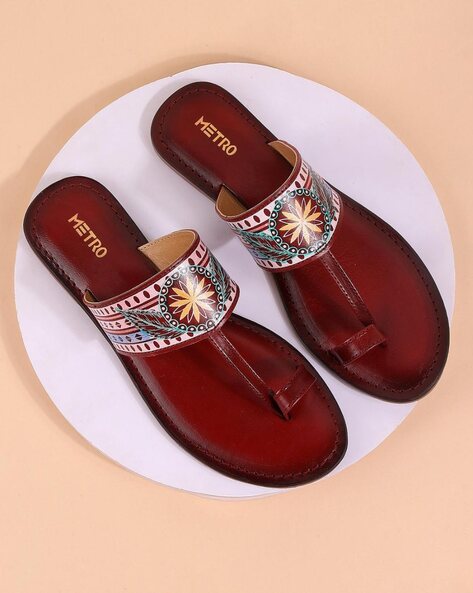 Buy Metro Women Beaded Brown Wedge Sandals online