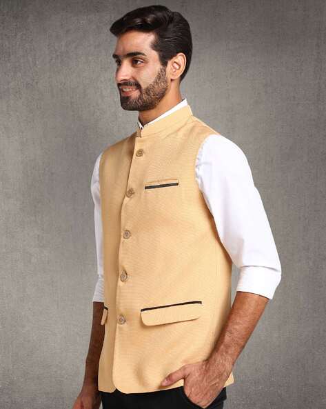 WINTAGE Men's 100% Linen Festive and Casual Nehru Jacket Vest Waistcoat :  Beige at Amazon Men's Clothing store