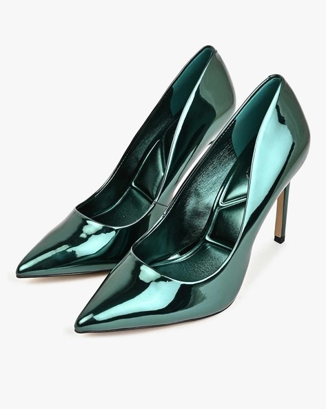 Buy fereshte Women's Chunky Block Heels Closed Toe Ankle Strap Pumps  Pointed Toe High Heel Dress Shoes, Velvet Emerald Green, 9 at Amazon.in