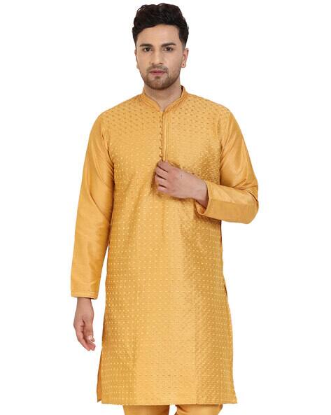 ENCIGER Embroidery Long Kurta with Mandarin Collar