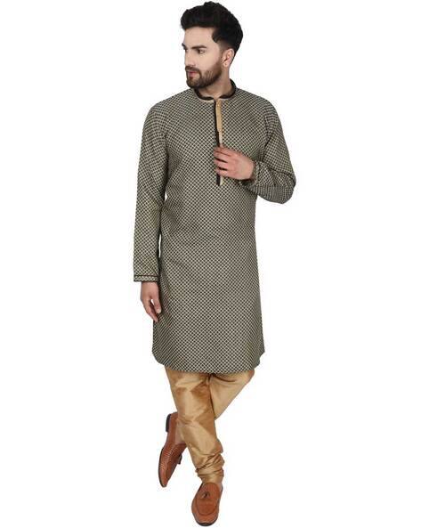 ENCIGER Checked Mandarin-Neck Kurta Pyjama Sets