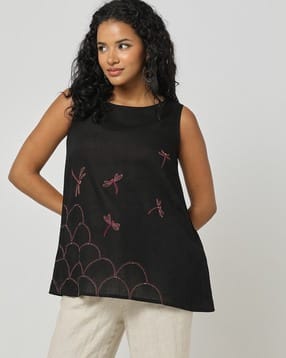 siyahi Women Embroidered Relaxed Fit Boat-Neck Top-picture-37