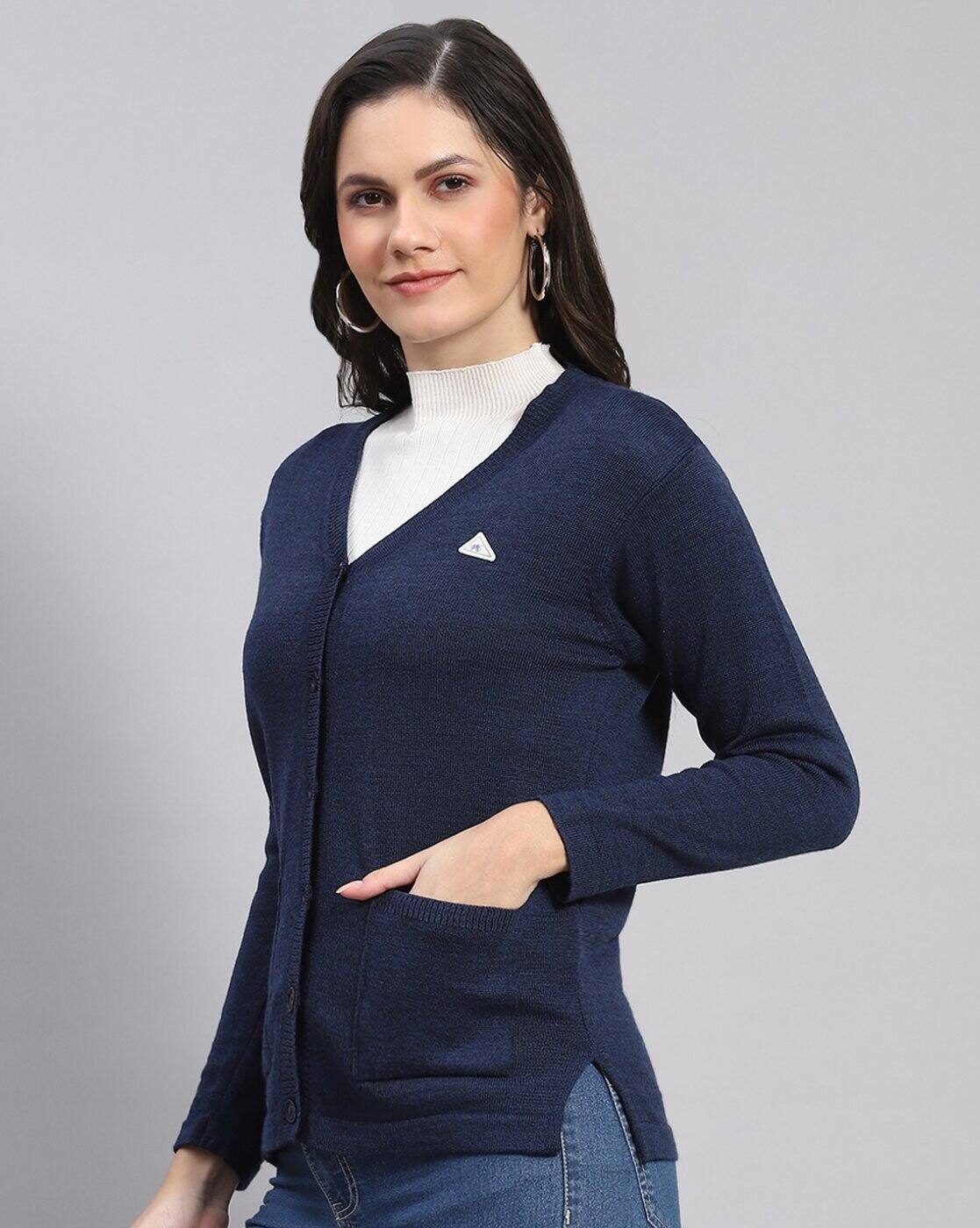 navy v neck cardigan women's
